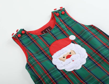 Holly Jolly Santa Green Gingham Overalls