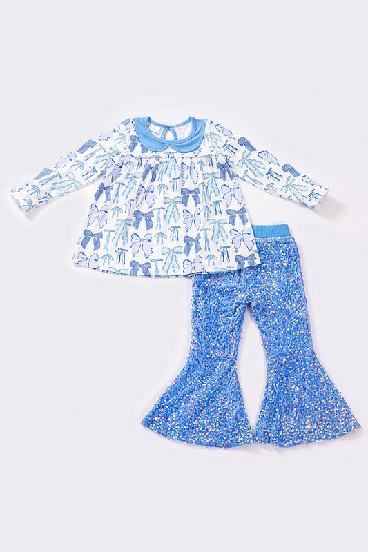 Girls Frosted Blue Bow Set