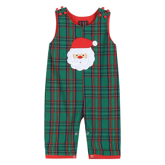 Holly Jolly Santa Green Gingham Overalls