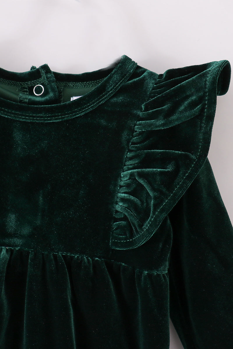 Festive Forest Green Velvet Ruffle Bubble