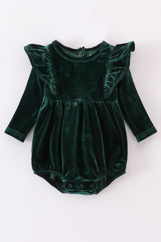 Festive Forest Green Velvet Ruffle Bubble