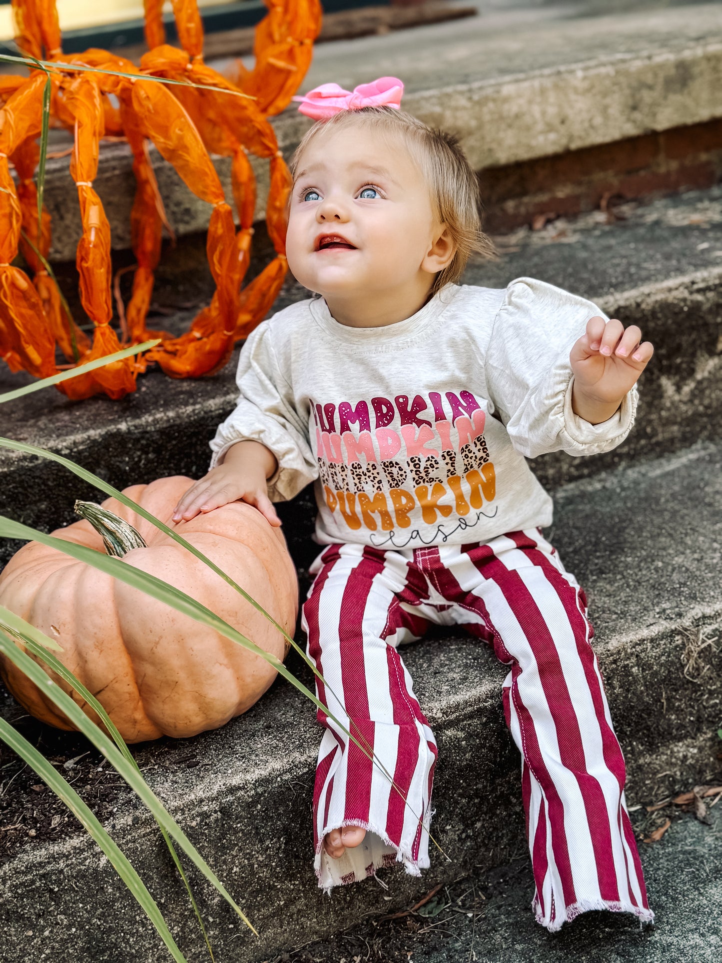 Pumpkin Stripe Denim Bell Bottom Set