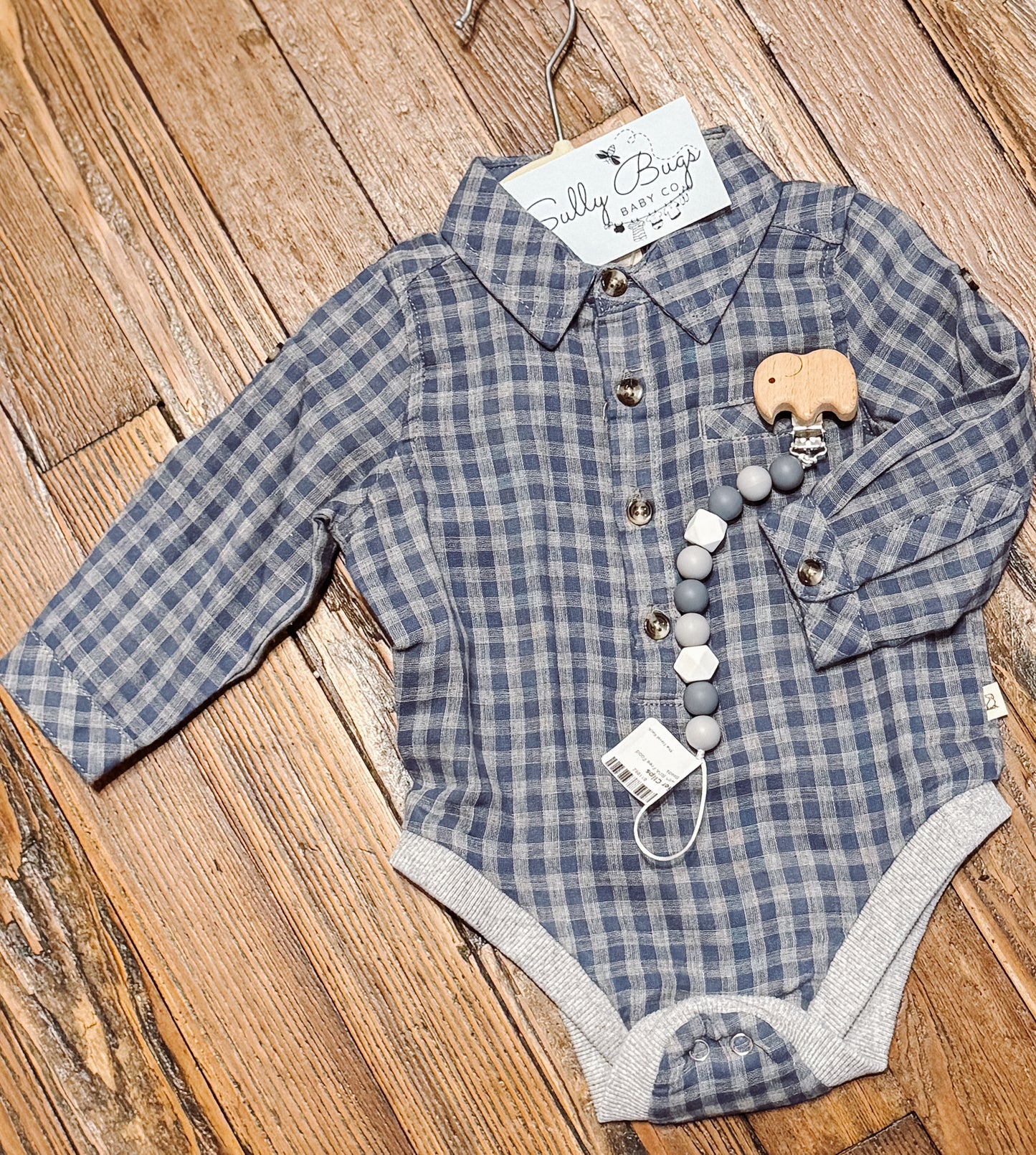 Grey & Blue Plaid Woven Onesie