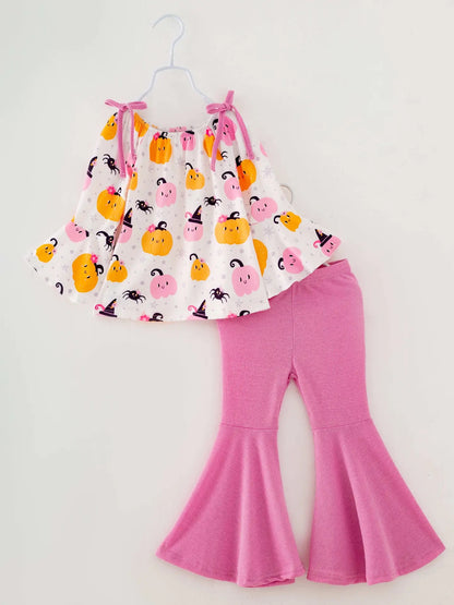 Halloween Pink Pumpkins Bell Bottom Set