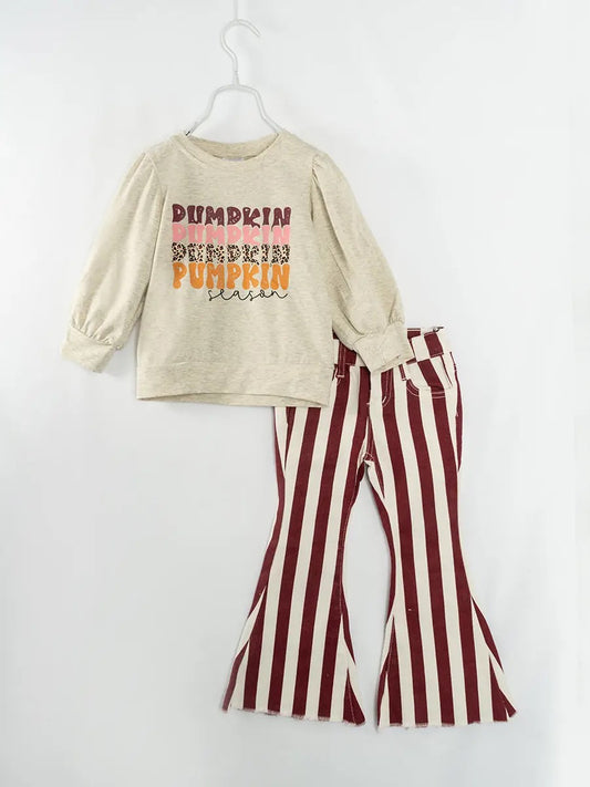 Pumpkin Stripe Denim Bell Bottom Set