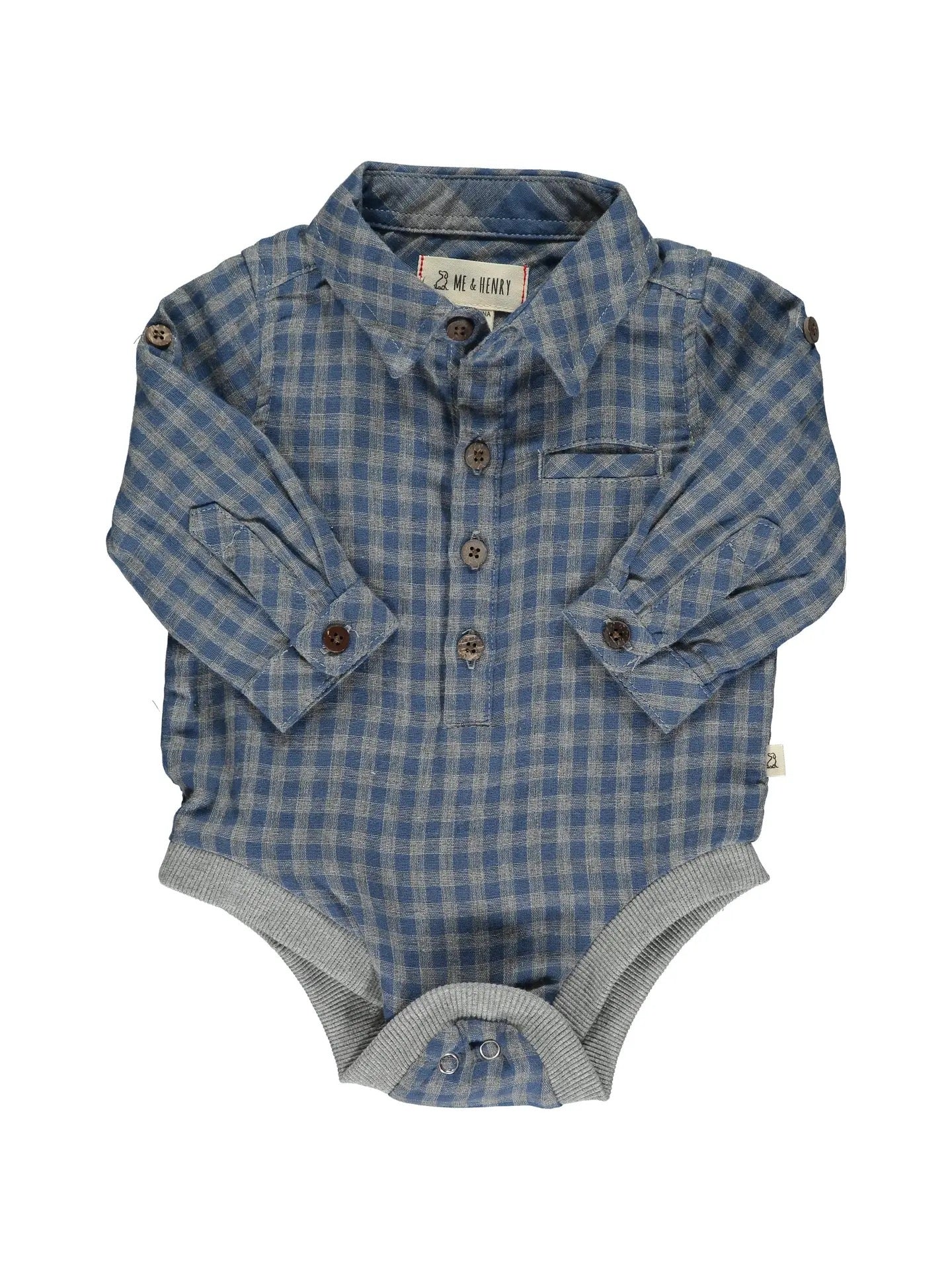 Grey & Blue Plaid Woven Onesie